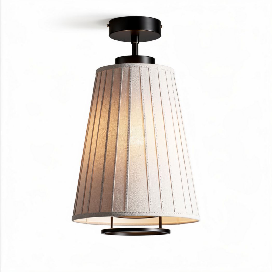 Lampadario a soffitto in tessuto bianco con base in metallo nero 30 x 30 x 40cm