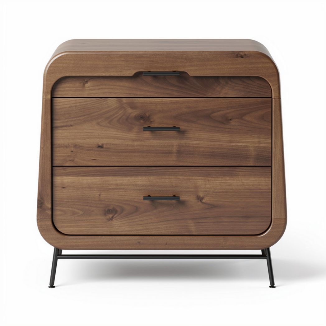 Comodino in legno con tre cassetti e struttura in metallo 45 x 40 x 60cm