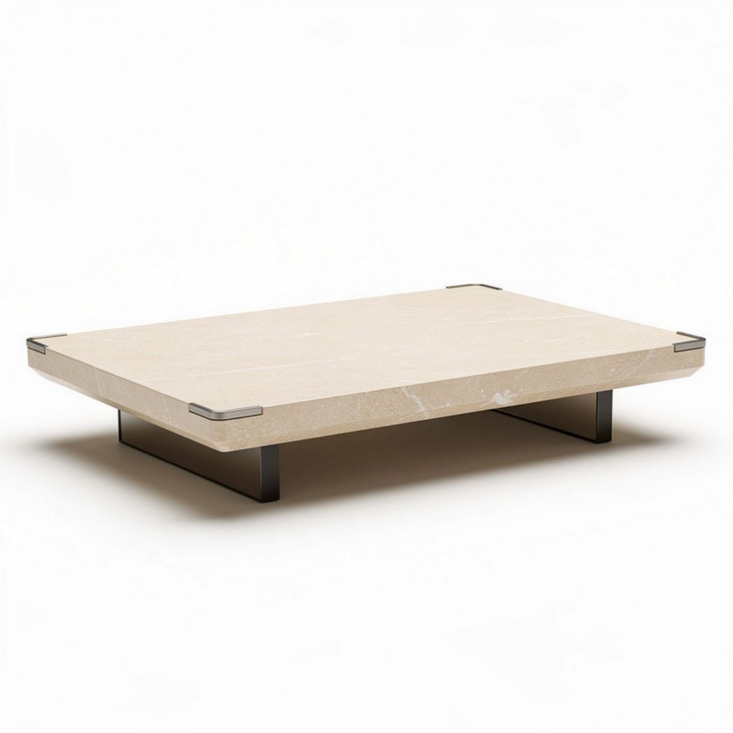 Tavolo da caffè in marmo beige con base in metallo nero 120 x 80 x 30cm