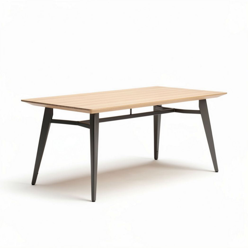 Tavolo da pranzo rettangolare in legno colore naturale e metallo nero 200 x 100 x 75cm
