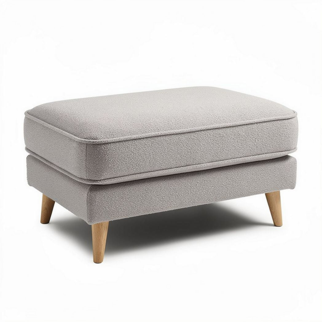 Pouff in tessuto grigio con poggiapiedi in legno dimensioni 60 x 50 x 30cm