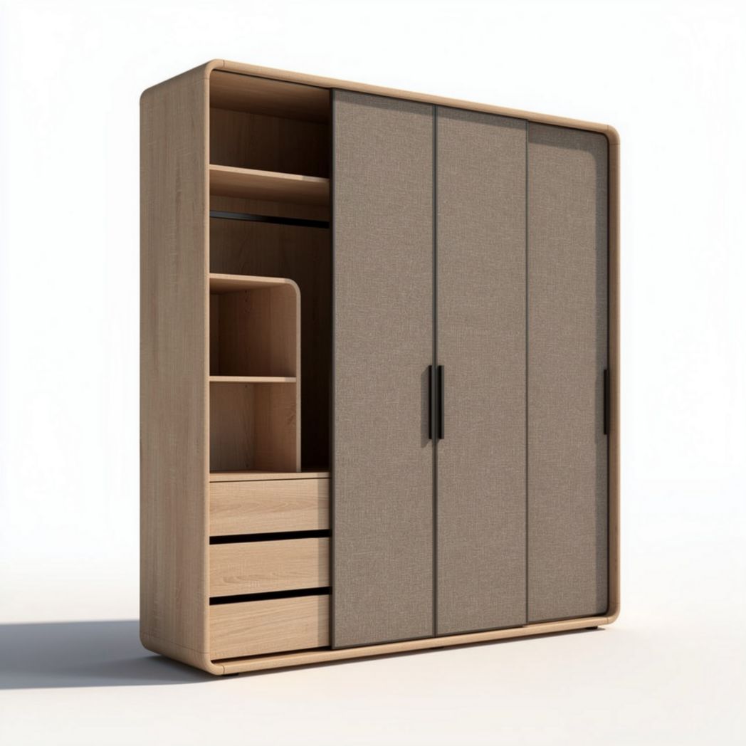 Armadio in legno con ante in tessuto color sabbia dimensioni 150 x 50 x 200cm