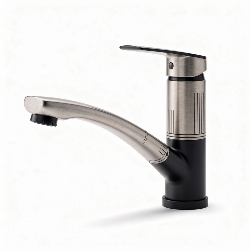 Rubinetto da cucina in acciaio inox e plastica nera 20 x 10 x 25cm