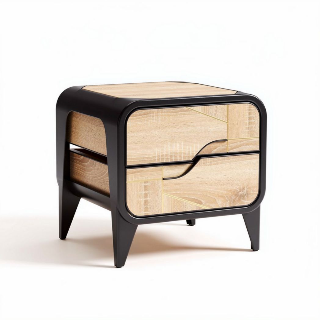 Mobiletto in legno chiaro e nero con due cassetti dimensioni 50 x 50 x 50cm