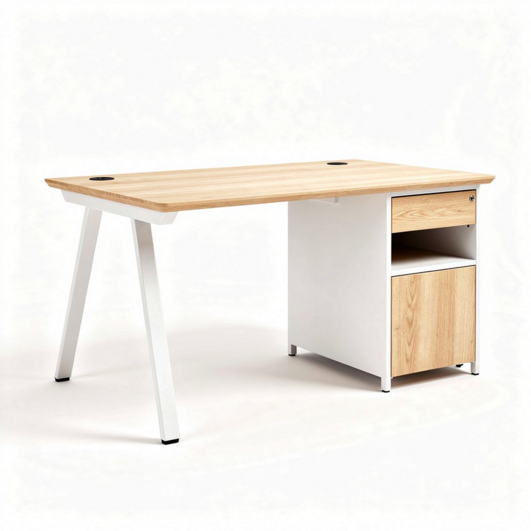 Scrivania moderna in legno e metallo con cassetto e ripiano bianco 160 x 80 x 75cm