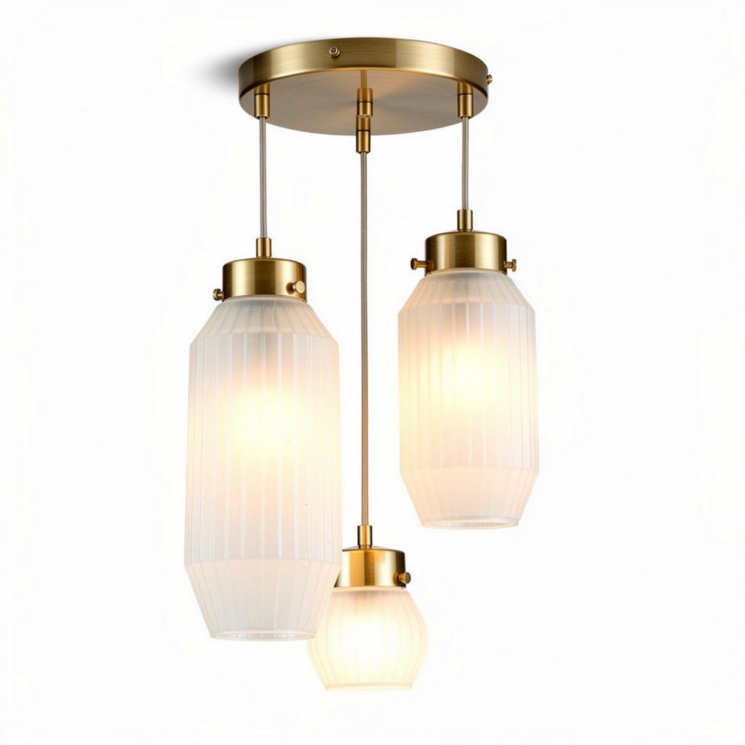 Lampadario in vetro trasparente con sfumature grigie tre luci 30 x 30 x 30 cm